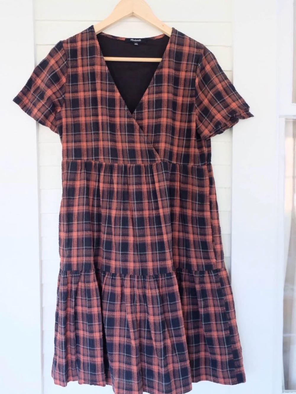 Madewell Rust and Black Plaid Tiered Mini Dress Size XXS